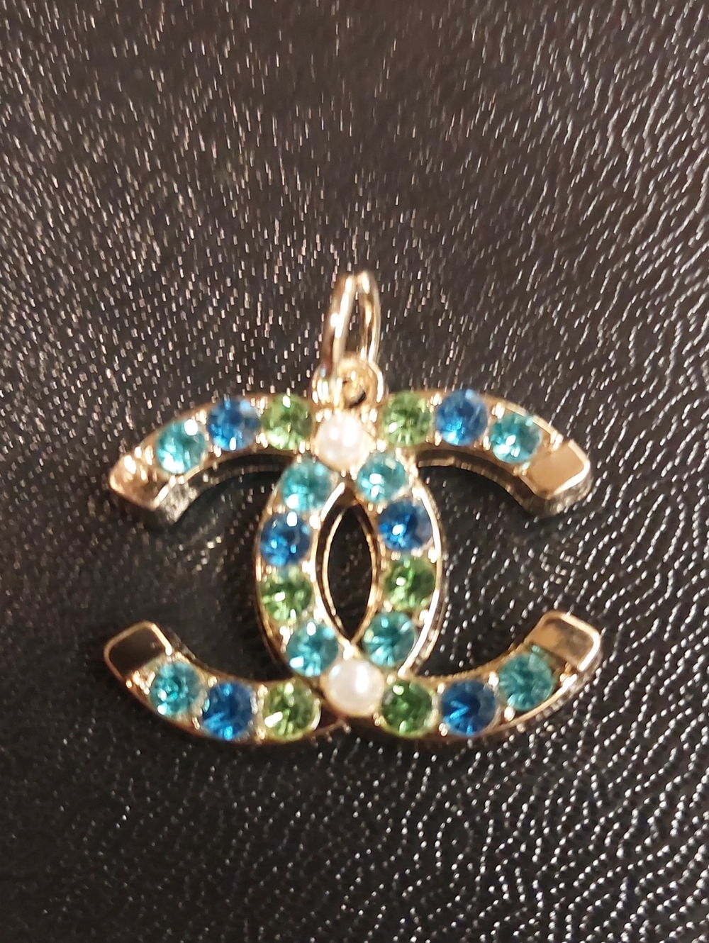 CC Gold-Tone Blue & Green Crystal CC Logo Charm Pendant